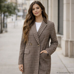 Hem & Thread Brown Plaid Trench Coat Corduroy Collar Button Front Small NWT